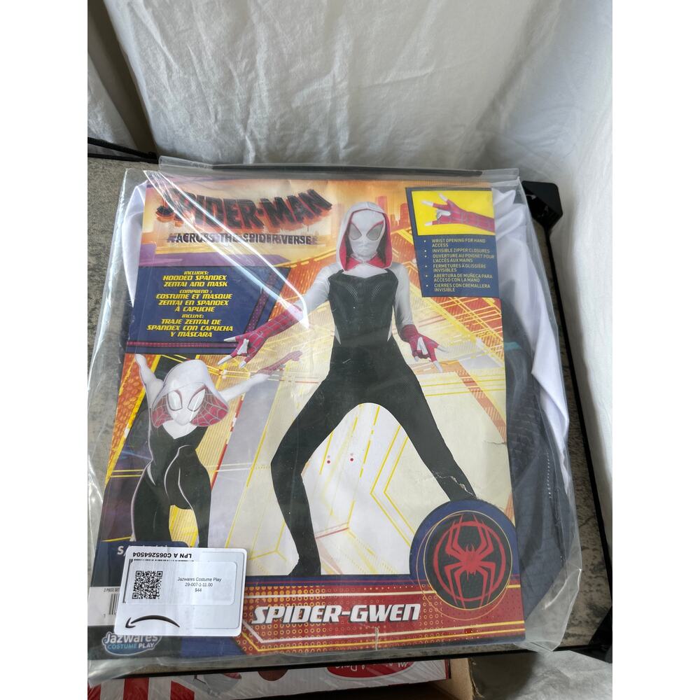 Spider-Gwen Costume- Hooded Jumpsuit with Printed Design and Pull On Mask